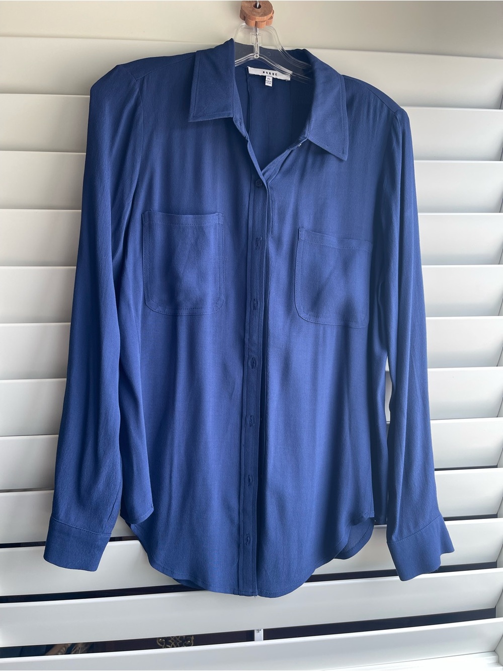 Ro & De Blue Long Sleeve Button-Up Blouse